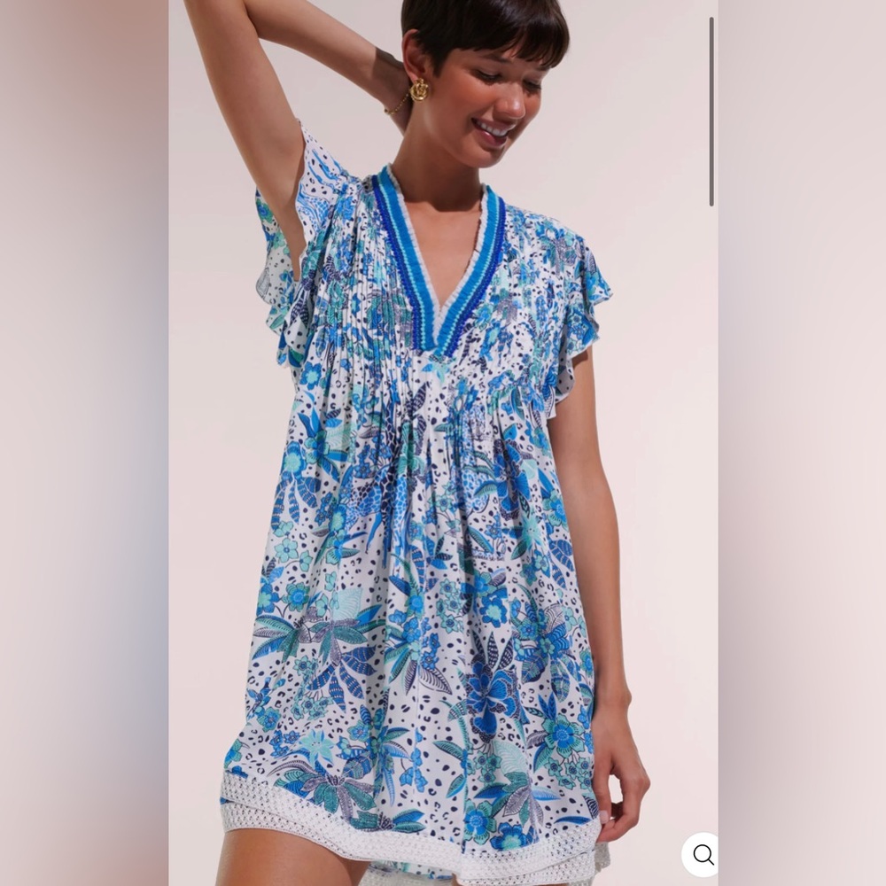 Poupette St. Barths coverup or dress, Blue with beautiful white detail